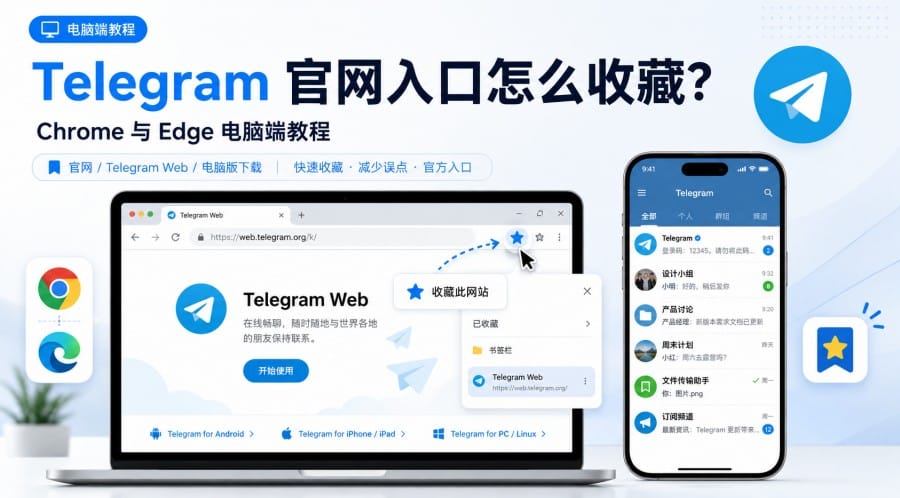 Telegram 官网入口怎么收藏？Chrome 与 Edge 电脑端书签教程
